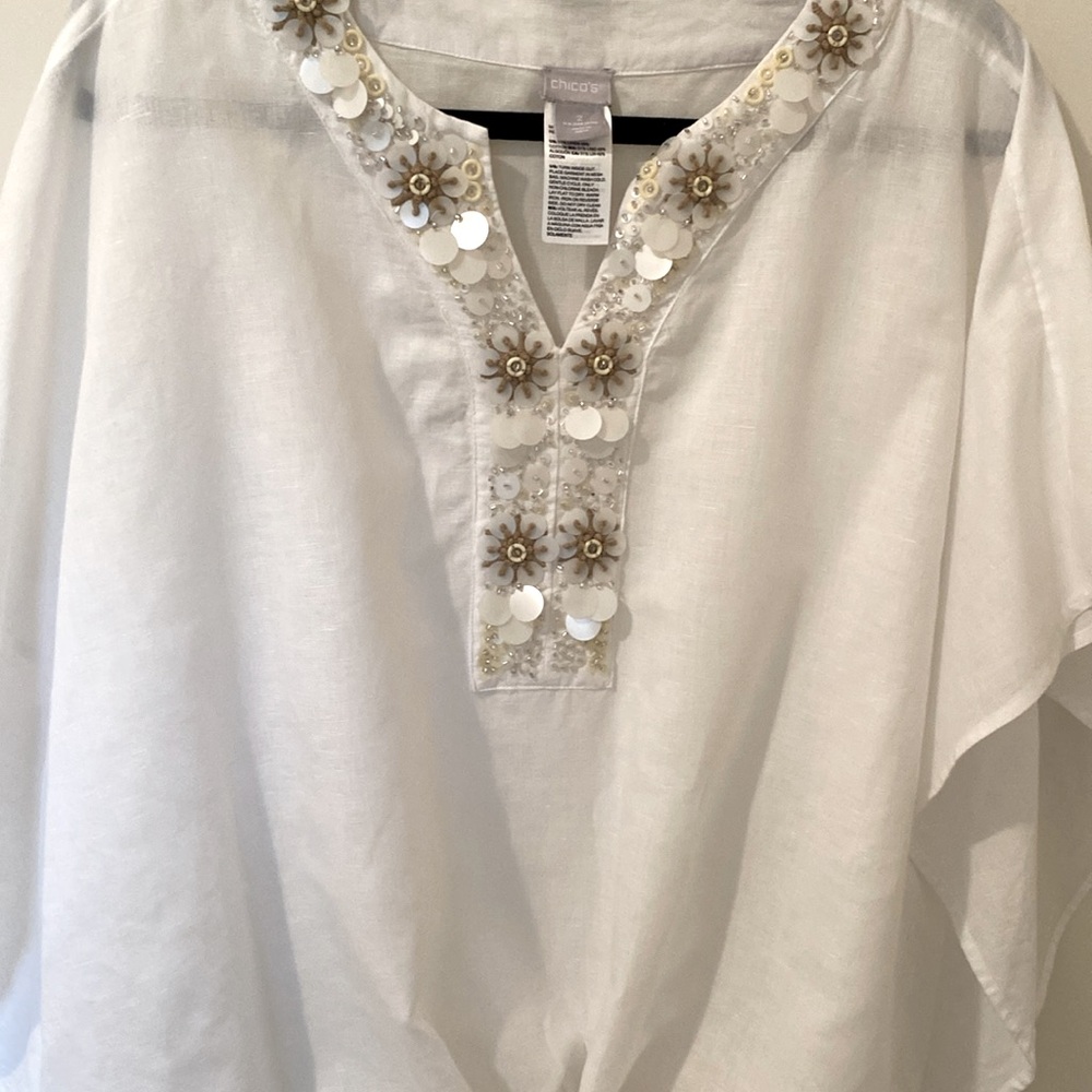Chico’s Beaded Embellished Beach Linen top - Chico’s size 2 - Picture 2 of 6